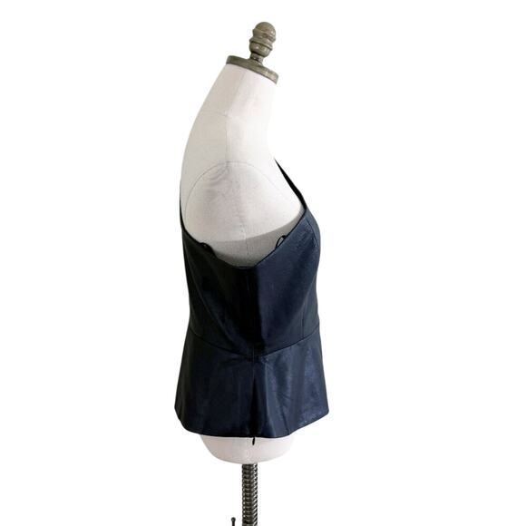 NWT BCBGMaxAzria Black Faux Leather Asymmetric Top Women's Size M One Shoulder - Picture 6 of 12